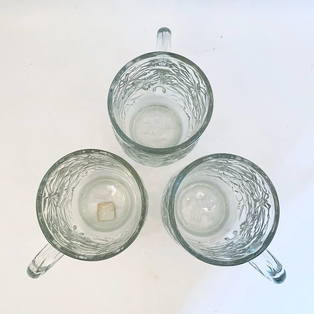 3 Princess House Fantasia Crystal Cups Poinsettias 9oz Mugs 516 Glass Coffee Tea